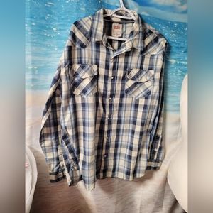 Levi's Mens Plaid Pearl Snap Button Down‎ Long Sleeve Shirt Size XL